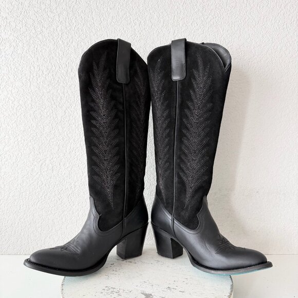 Lane JENTRY Knee High Womens Cowboy Boots 8.5 Black Leather Western Cowgirl Tall - Picture 7 of 10